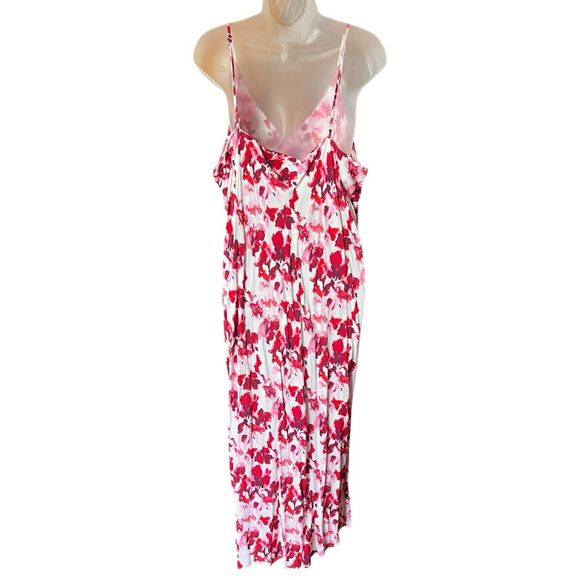 A New Day Red/Pink Floral Slip Dress w/Slit Sz XXL Romantic - Picture 3 of 10